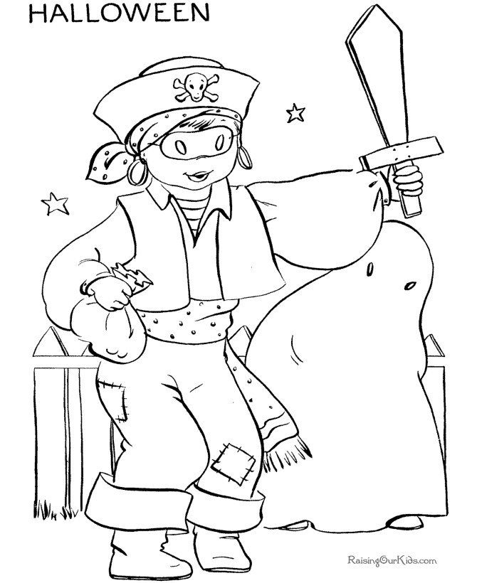 Fun Halloween costume coloring pages Pirate 002