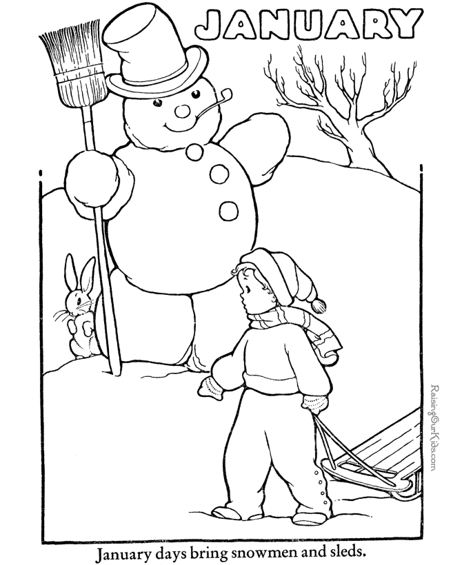Free printable January coloring book page