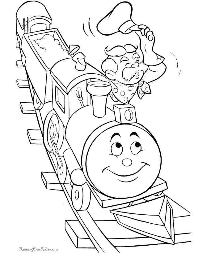 Cute train coloring book page
